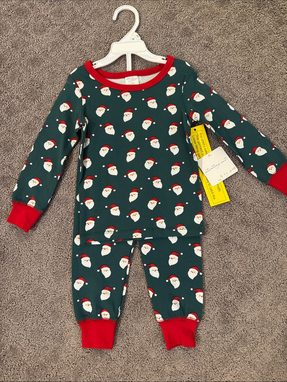 Starting Out Green Santa Print Pajama Set with Red Trim